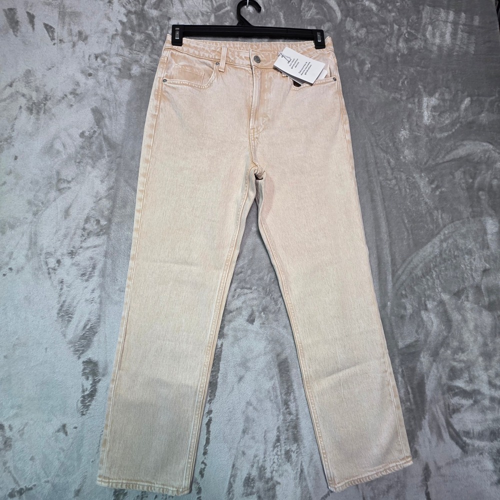 H&M &Denim Slim Straight High Waist Ankle Jeans Peach Acid Wash Size 6 NWT